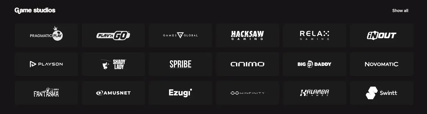 Betninja Casino game studios banner